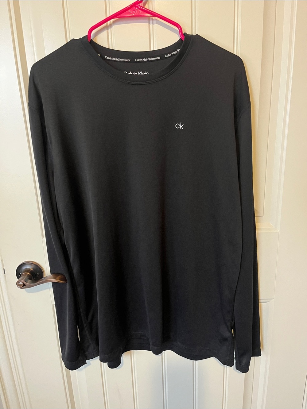 Calvin Klein Men’s Black Long Swim Shirt with Small 'ck' Logo